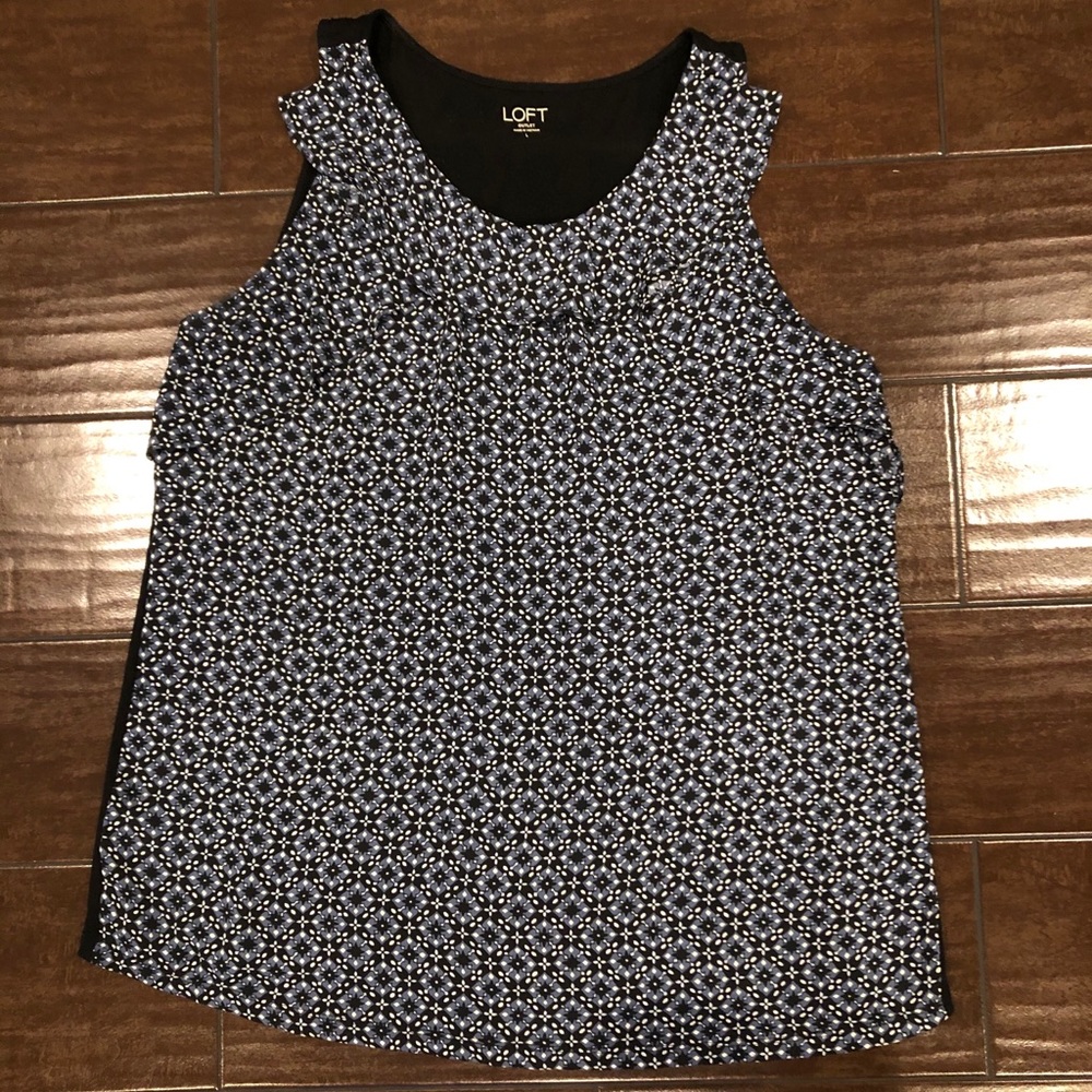 LOFT Outlet | Geometric Blue and Black Ruffle Tank